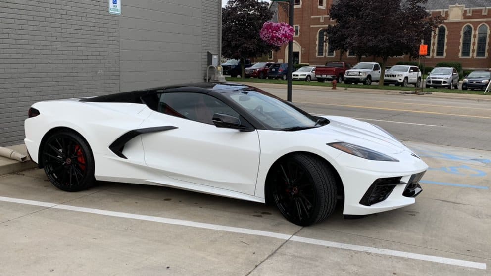 White Corvette C8 with custom wheels